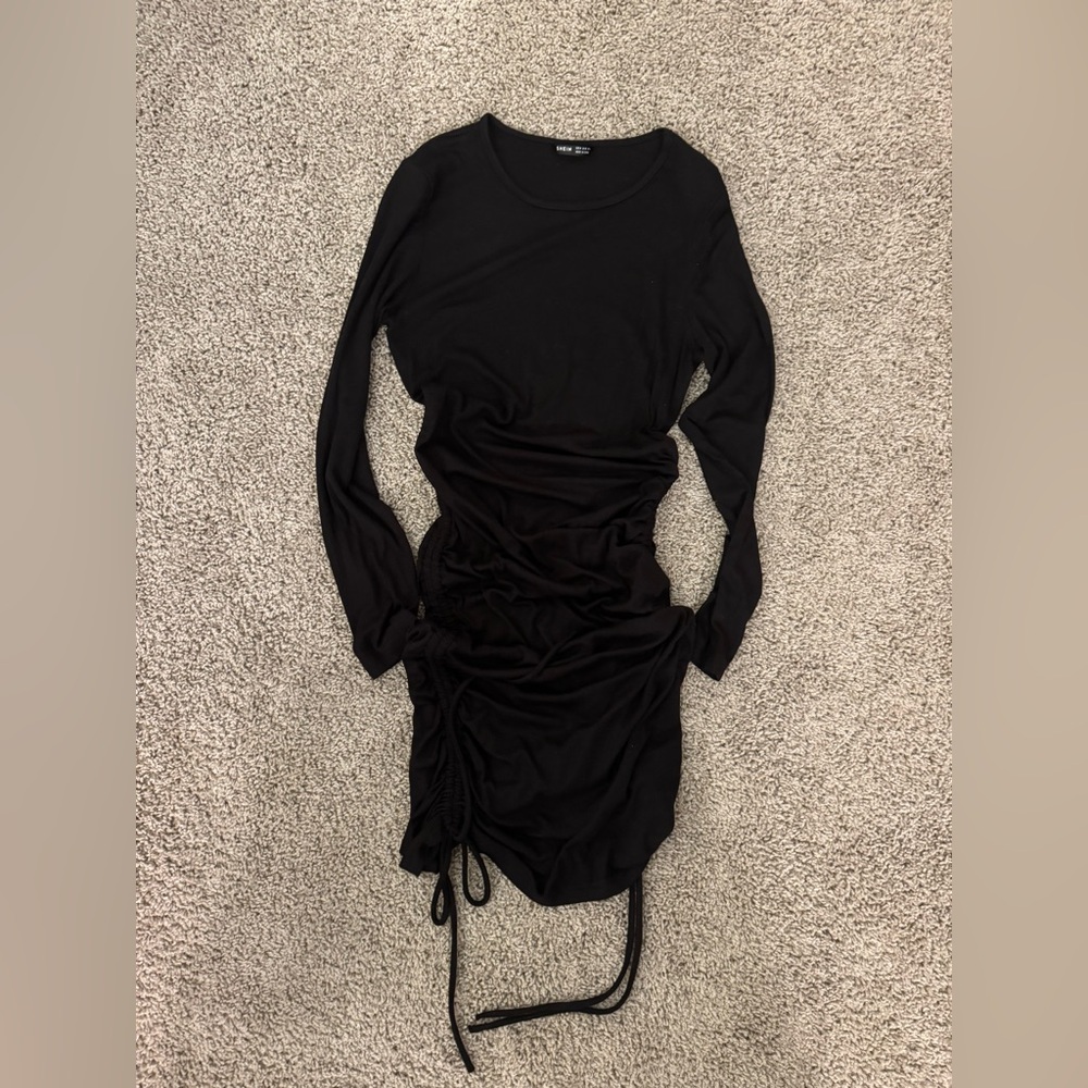Black Ruched Long Sleeve Dress